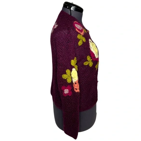Vintage Crochet Floral Cardigan Purple Appliqué Boho Cottagecore Sz M - Picture 3 of 13